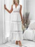 Cotton Blend Lace Solid Color Maxi Dresses