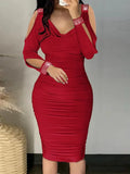 Rhinestone-studded Off-shoulder Hip-hugging Formal Dress Midi Dresses