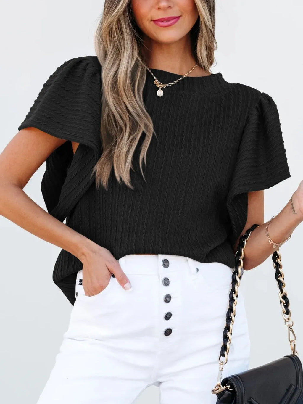 Blouse Top Casual Chic Boho Ruffle Sleeve Knit Elegant