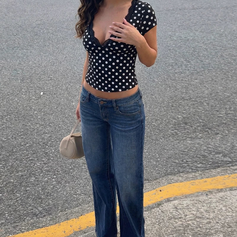 Kirra Polka Dot Lace Trim Top