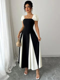 Dress Two-Tone Chic Elegant Timeless A-Line Trendy