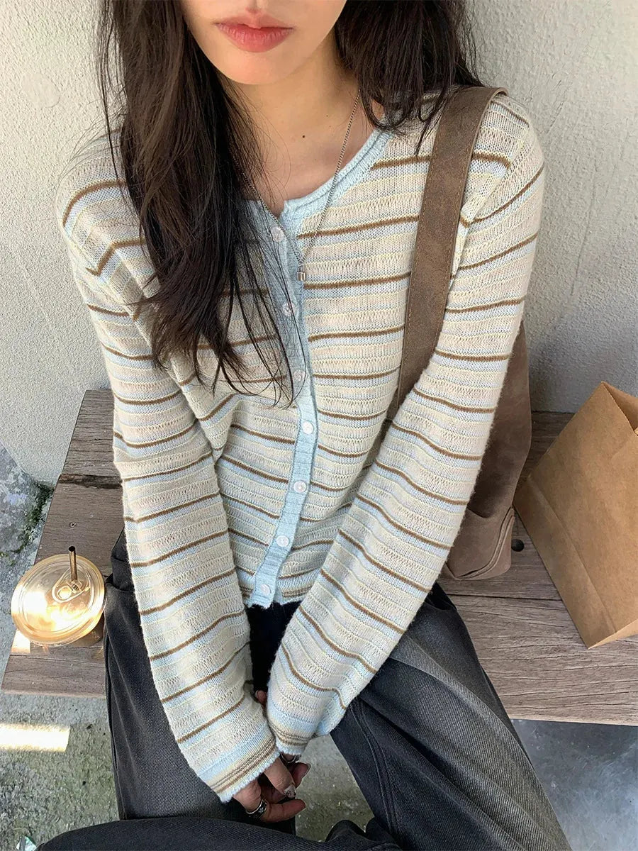 Honey Short Striped Knit Cardigan