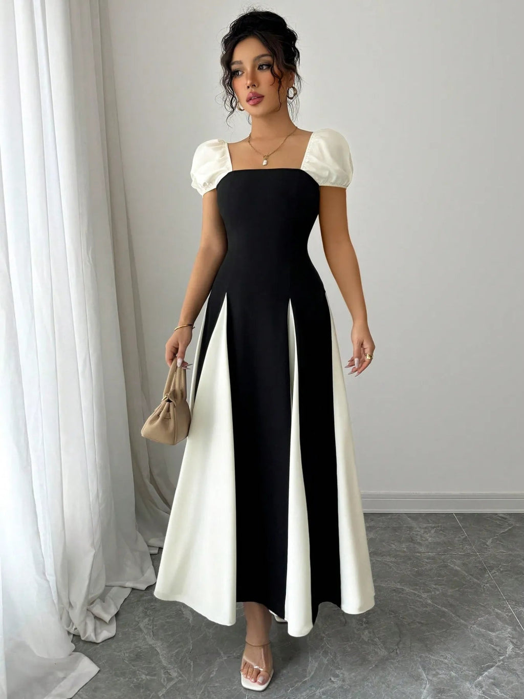 Dress Two-Tone Chic Elegant Timeless A-Line Trendy