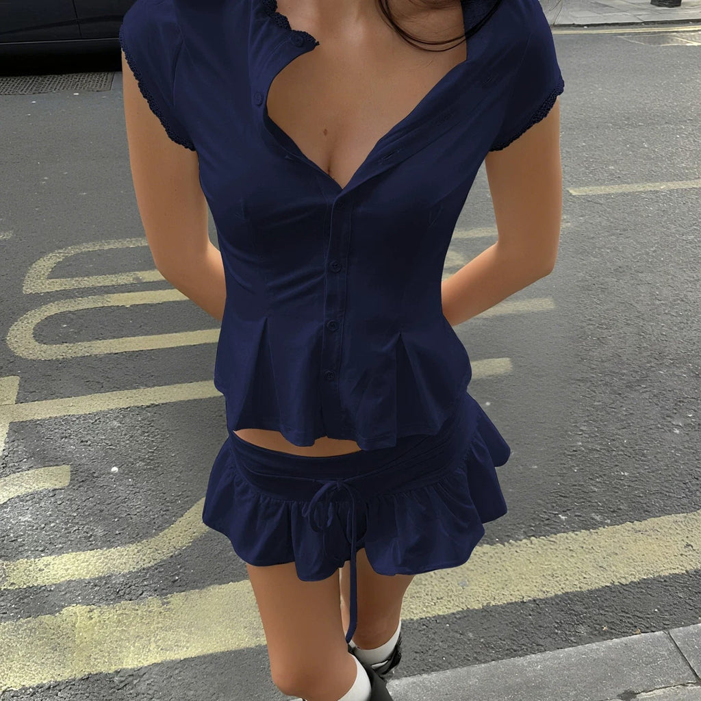 Jordynn Lace Trim Mini Skirt Set