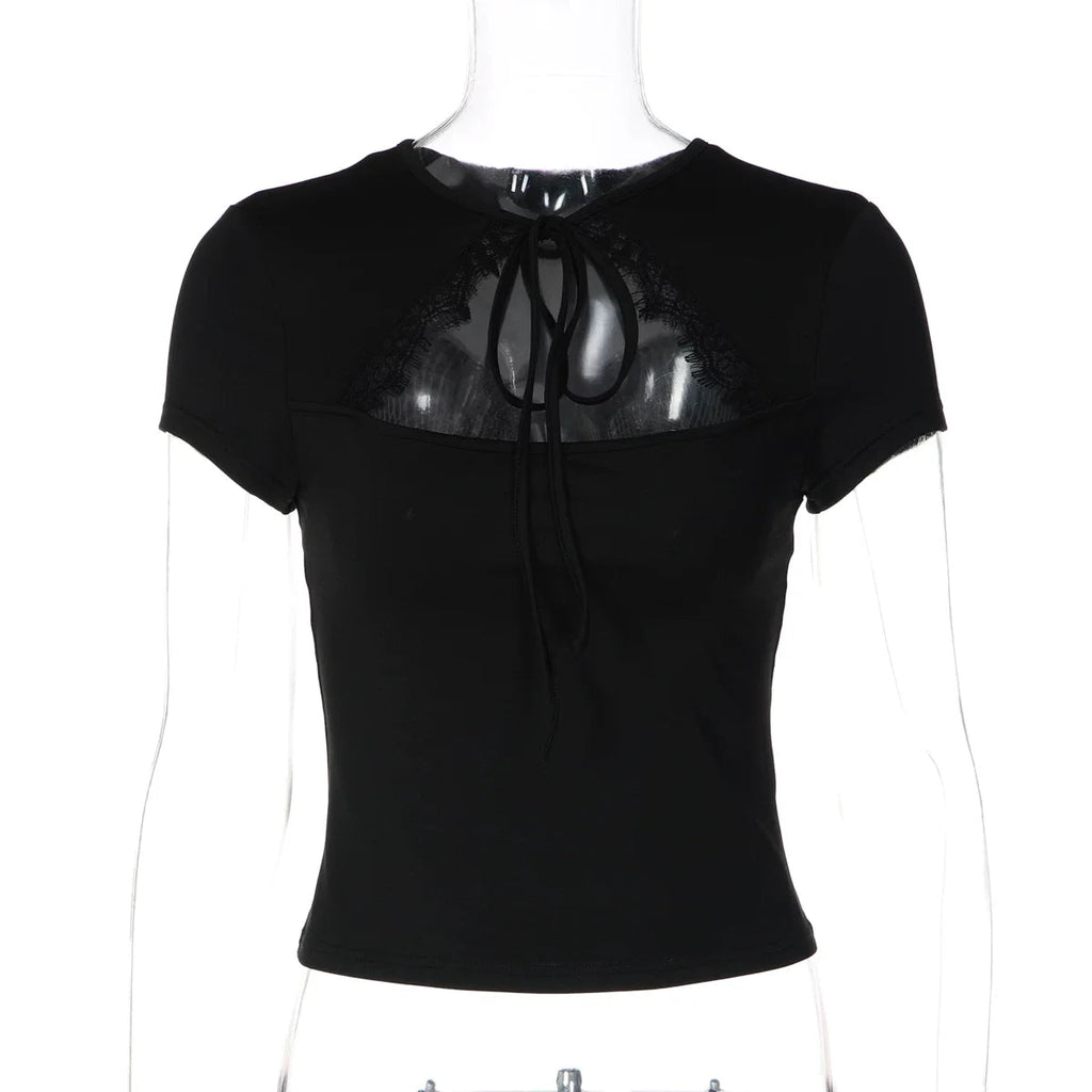 Samaira Lace Cut-Out Short Sleeve Top