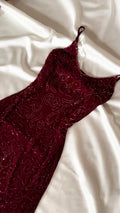 Women's Beaded Satin Camisole Dress with Fitted Waist