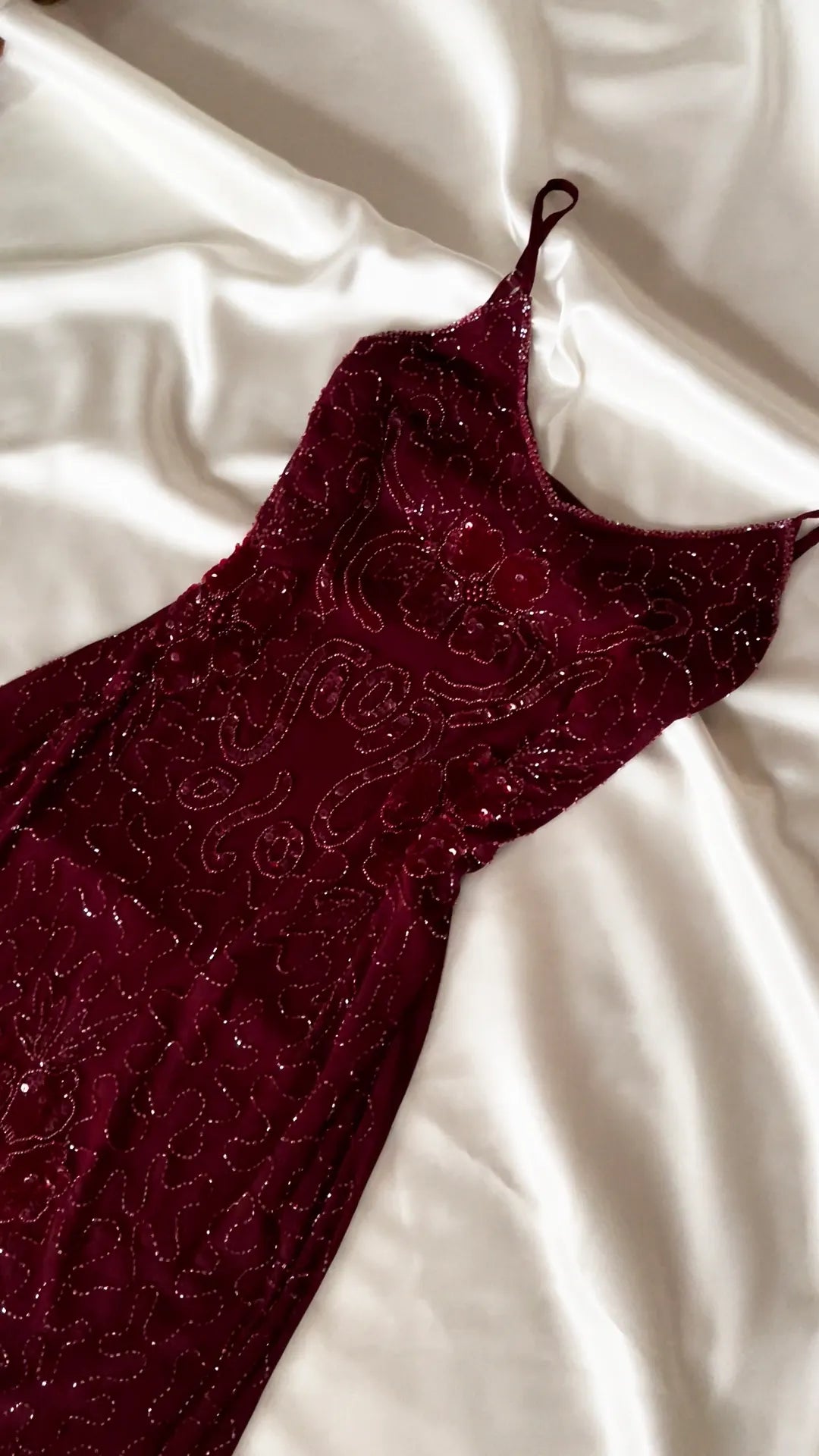 Women's Beaded Satin Camisole Dress with Fitted Waist