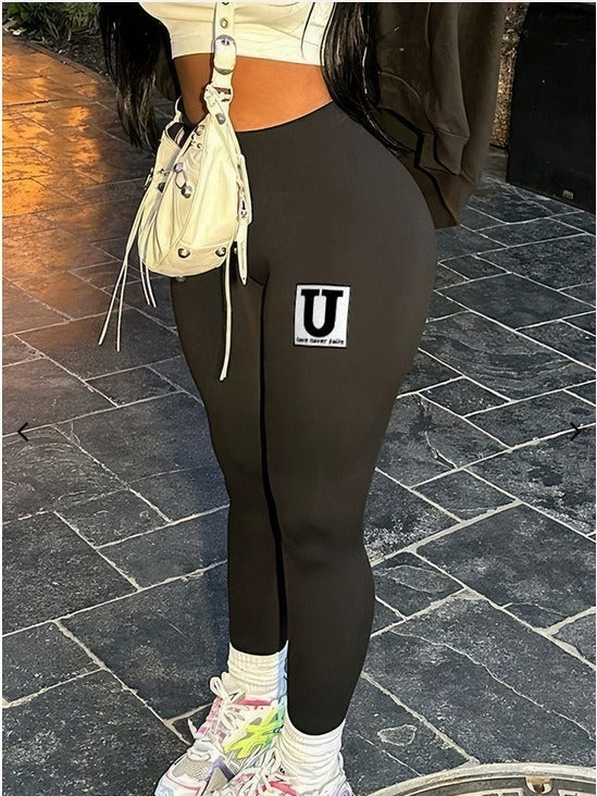 Women Fashion Casual BODY Hot Stamping Double Sanding Naked Casual Pants