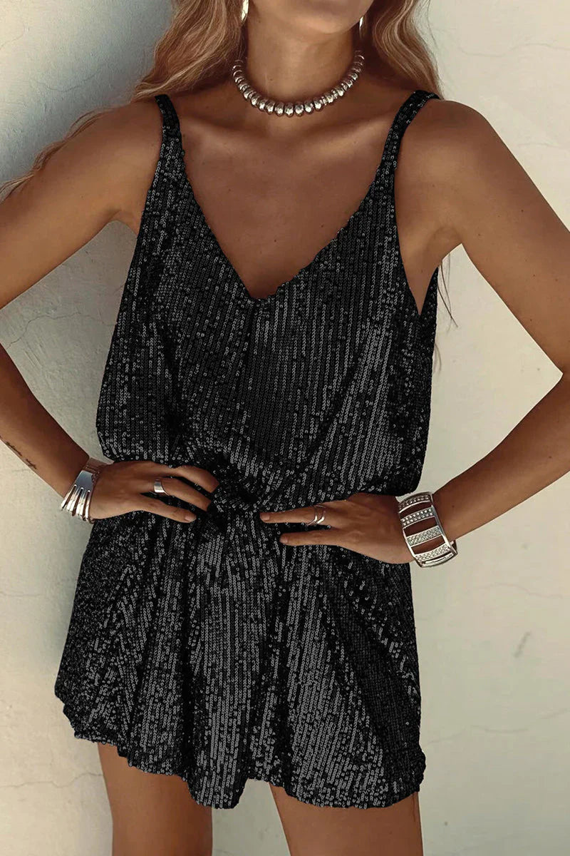 Women's Glamorous Sequin Mini Dress with Spaghetti Straps