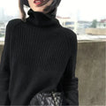 Elegant Warm Women's Turtleneck Sweater with Ribbed Details