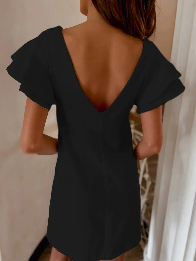 Mini Shift Dress Ruffled Layered Sleeve Party Backless