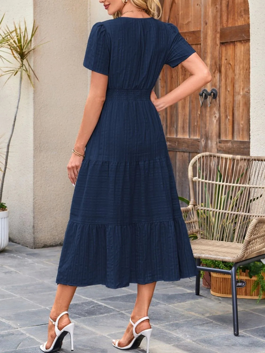 Midi Dress Chic Unlined Comfort Tiered Pocketed Casual