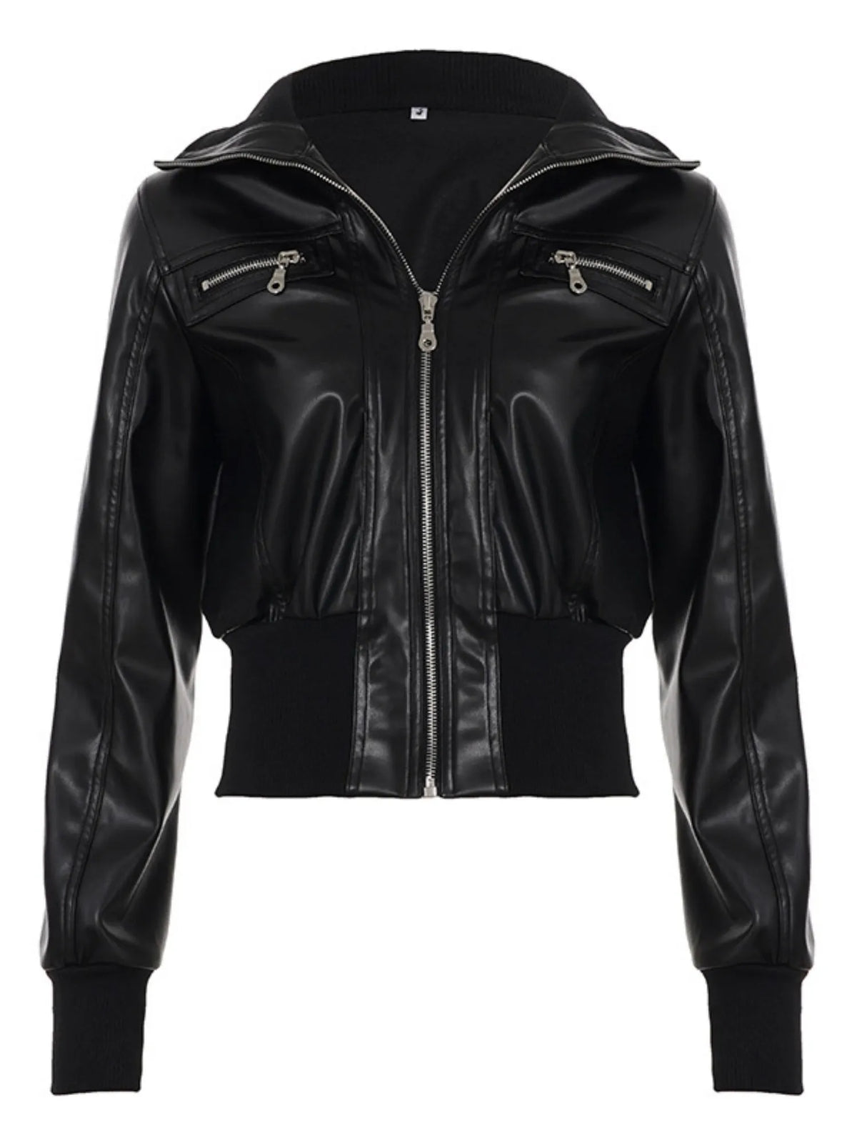 PU Leather Lapel Pocket Patchwork Slim Fit Jackets