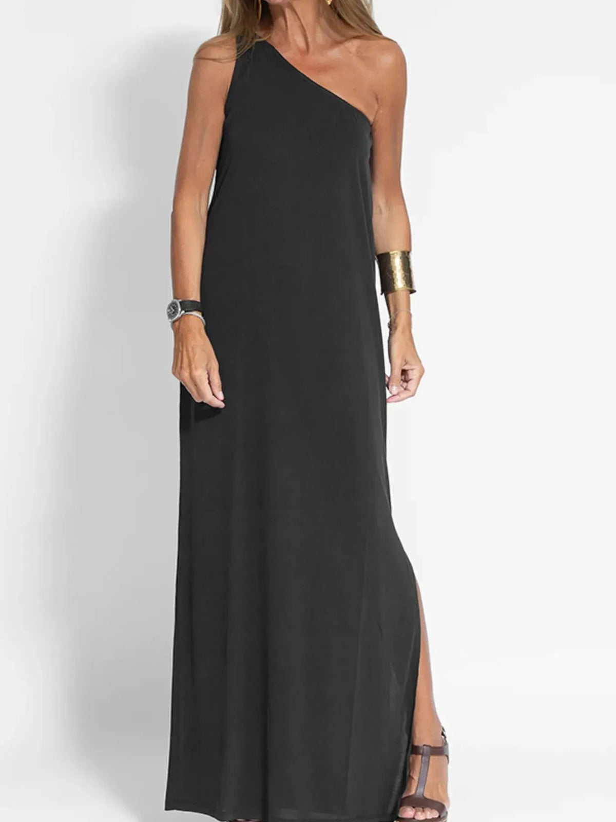 Maxi Dress One-Shoulder High Side Slit Elegant Party Events