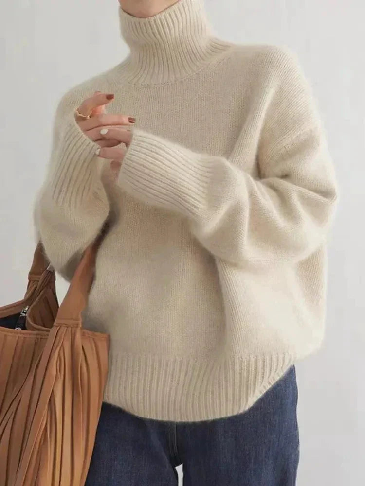 Warm Knitted Women's Turtleneck with Oversized Fit