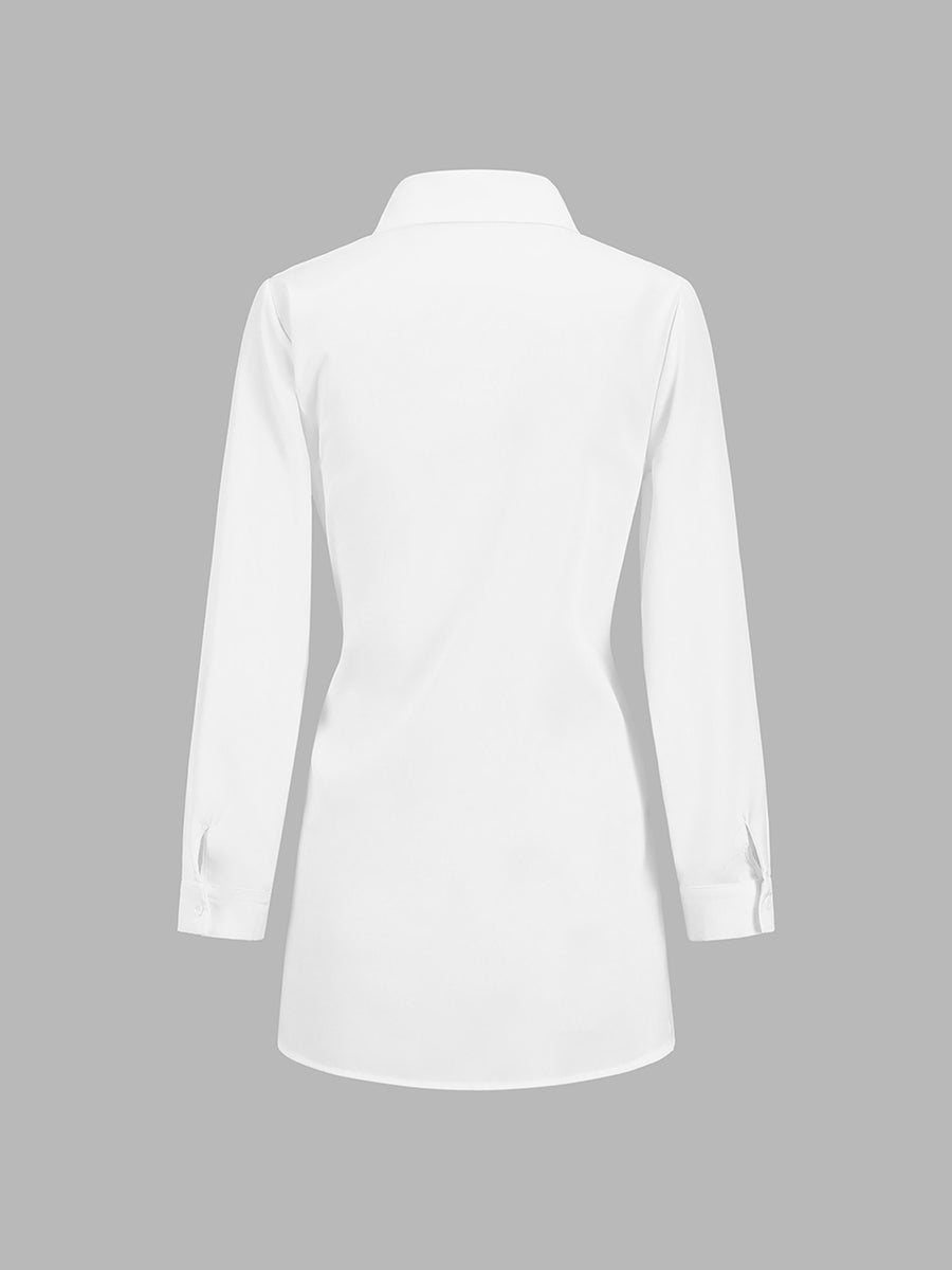 Long Blouse with Waist Button and Long Sleeves for Women