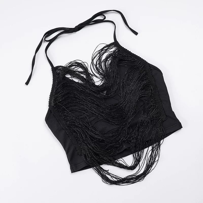Elisia Asymmetric Fringe Halter Top