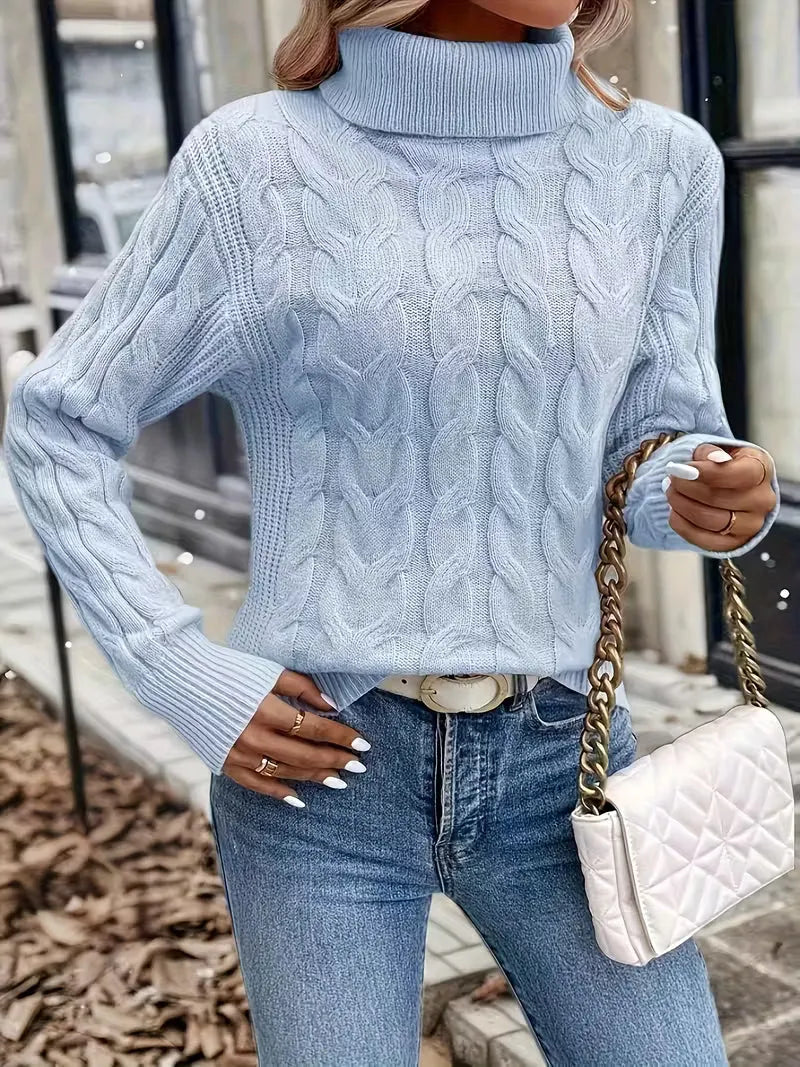 Cable-Knit Women's Sweater with Turtleneck