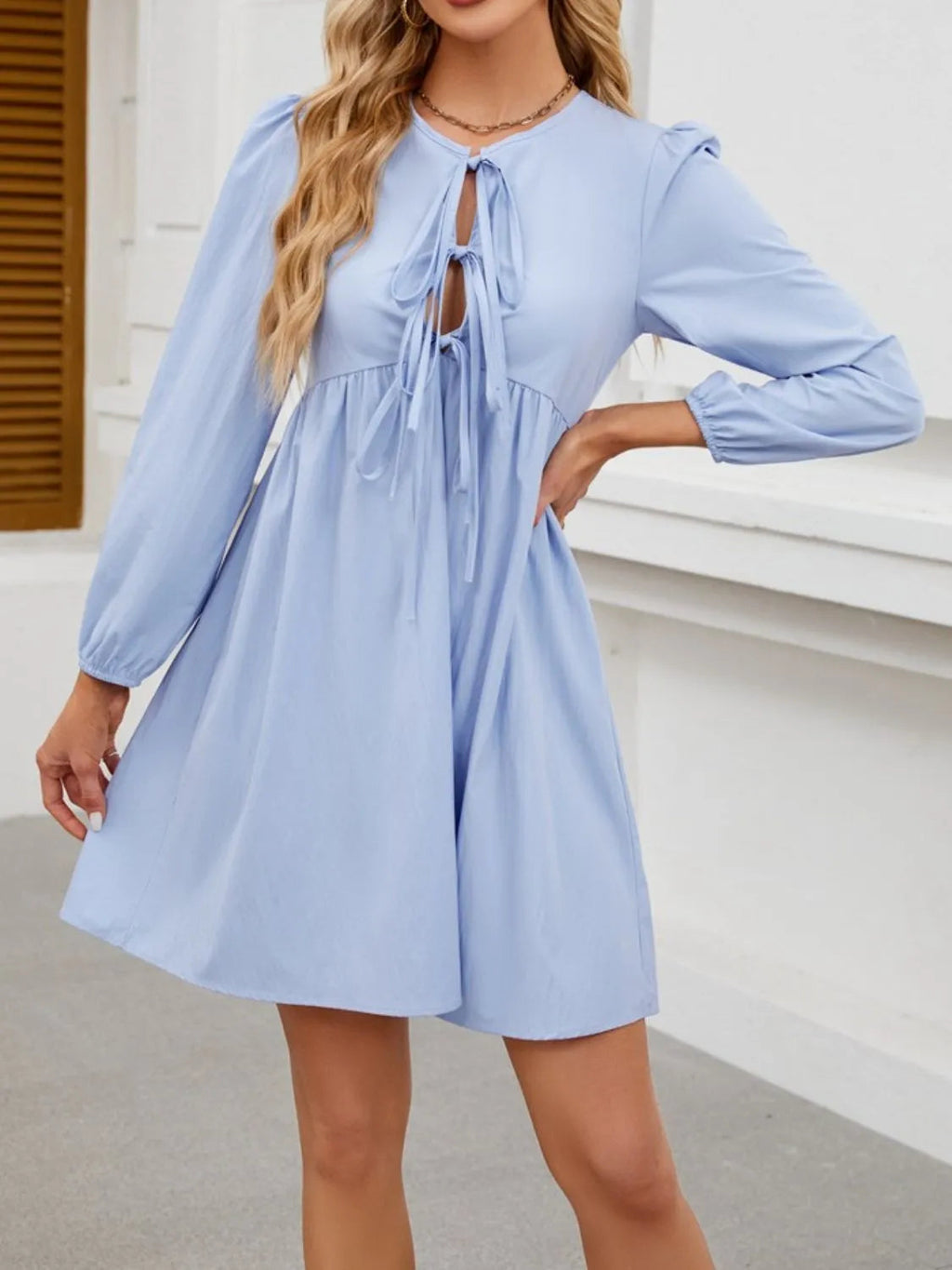 Mini Dress Boho Tie Front Babydoll Ruched Cocktail