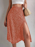 Women's Floral Print Midi Skirt with Slit