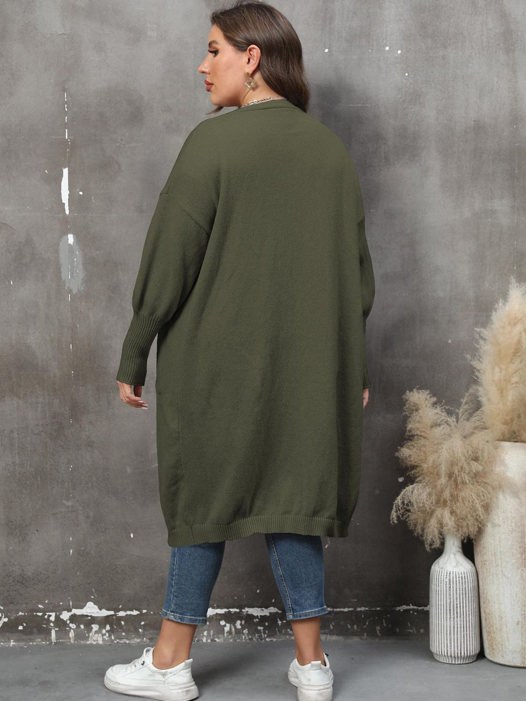 Duster Cardigan Sweater Ribbed Knitwear Open Front