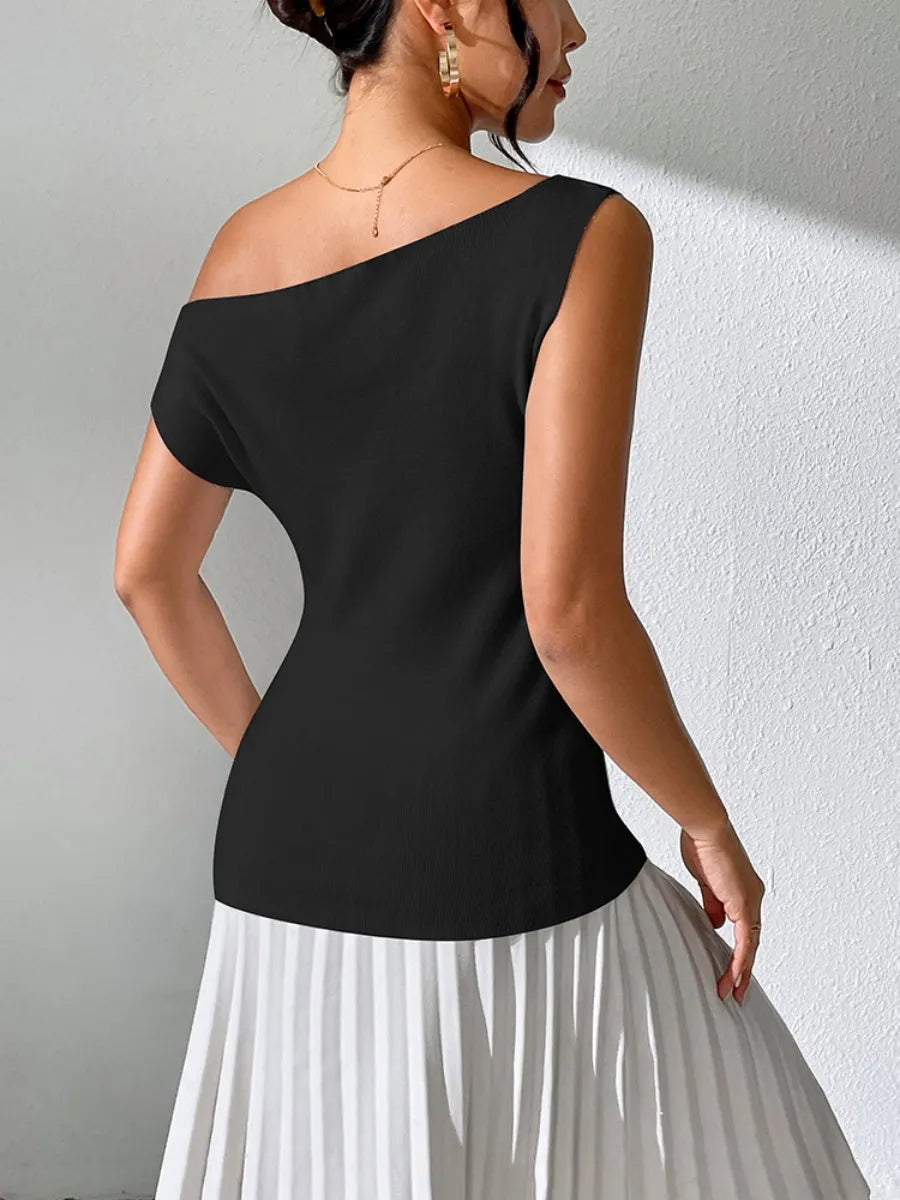 Knitting Irregular Sloping Shoulders Off Shoulder T-shirts