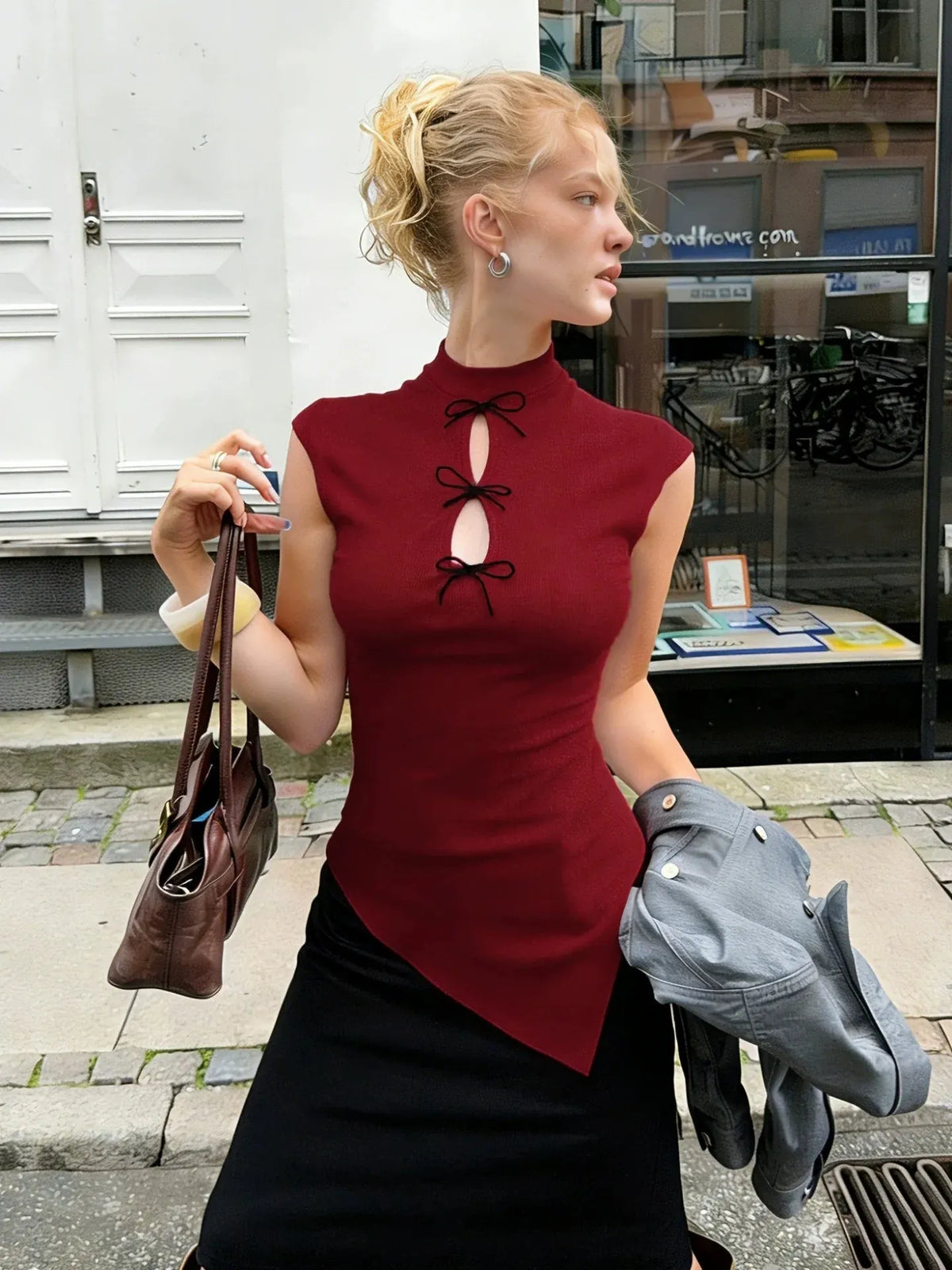 Mae Asymmetric Bow Cut-Out Top