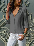 Women's Classic Blouse with Collar and Roll-Up Sleeves