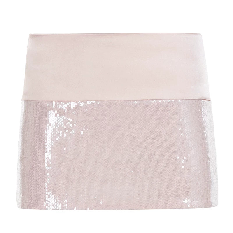 Pink Sequin Low Waist Mini Skirt