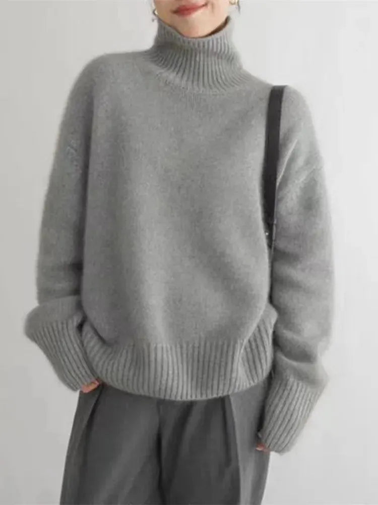 Women's Oversized Turtleneck Sweater in Soft Knit Fabric