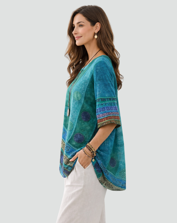 Boho Blouse with Print and Three-Quarter Sleeves
