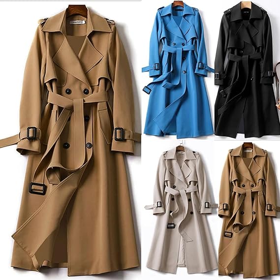 Women's Waterproof Long Trench Coat with Belt