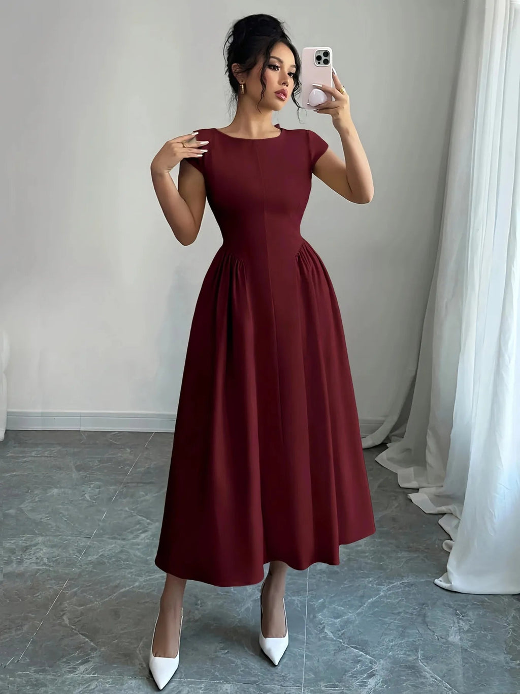 Dress Statement Cutout Cap Sleeve Elegant Bow Detail
