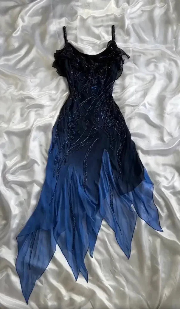 Navy Blue Gorgeous Exquisite Fashion Beaded Charming Long Tulle Elegant Ball Gown Evening Dress Party Dress
