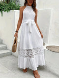 Maxi Dress Lace Detail Sleeveless Comfort Resort Vacation