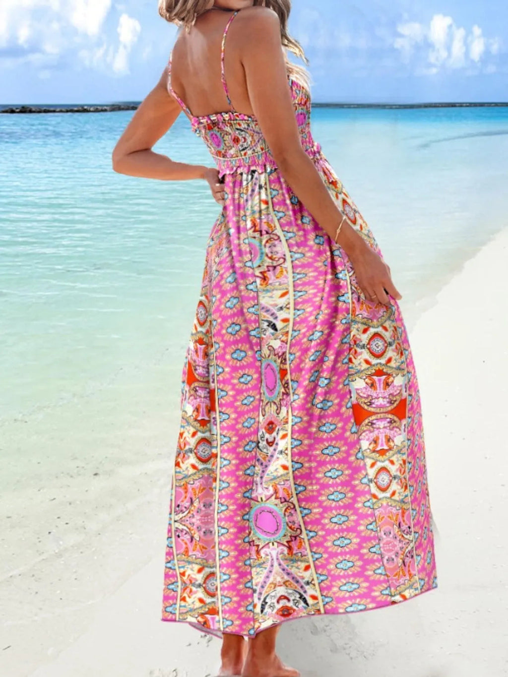 Maxi Dress Flower Printed Smocked Cami Summer Square Neck