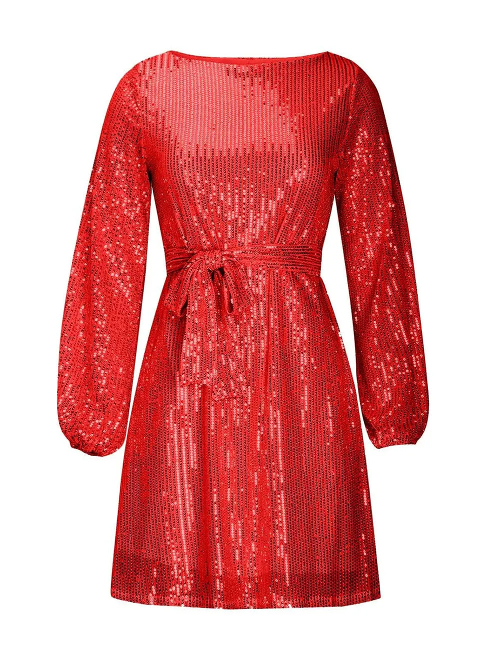 Shift Mini Dress Sequin Tie Waist Elegant Party Cocktail