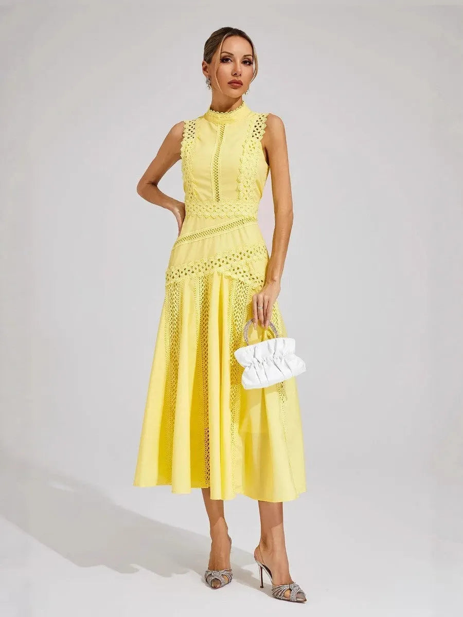 Sleeveless Elegant Long Lace-trimmed Dress
