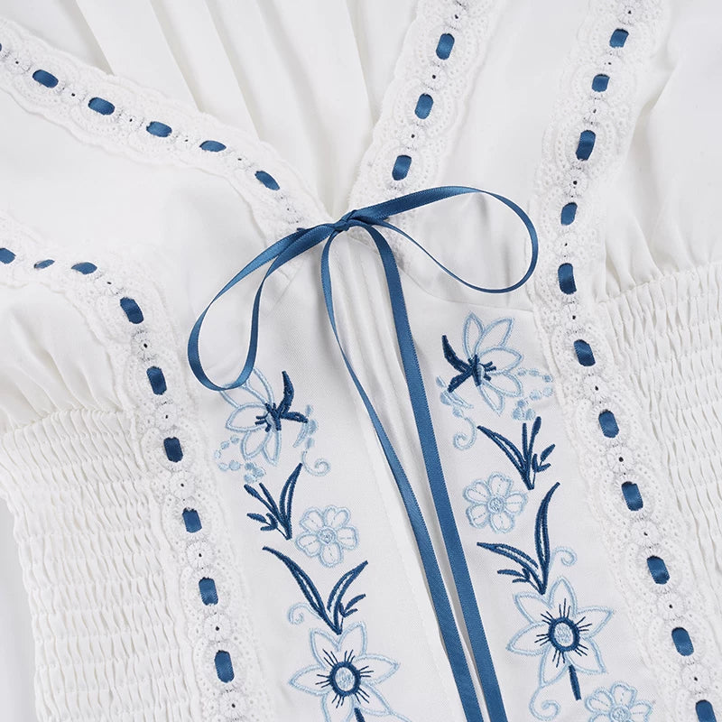 Maliah Floral Embroidered Shirred Top