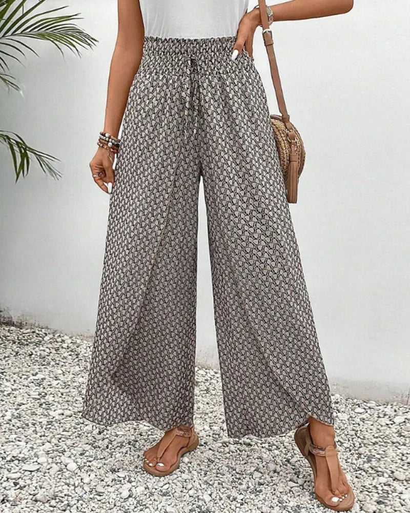 Sophie-Rae - Airy High Waist Pants with Bohemian Print