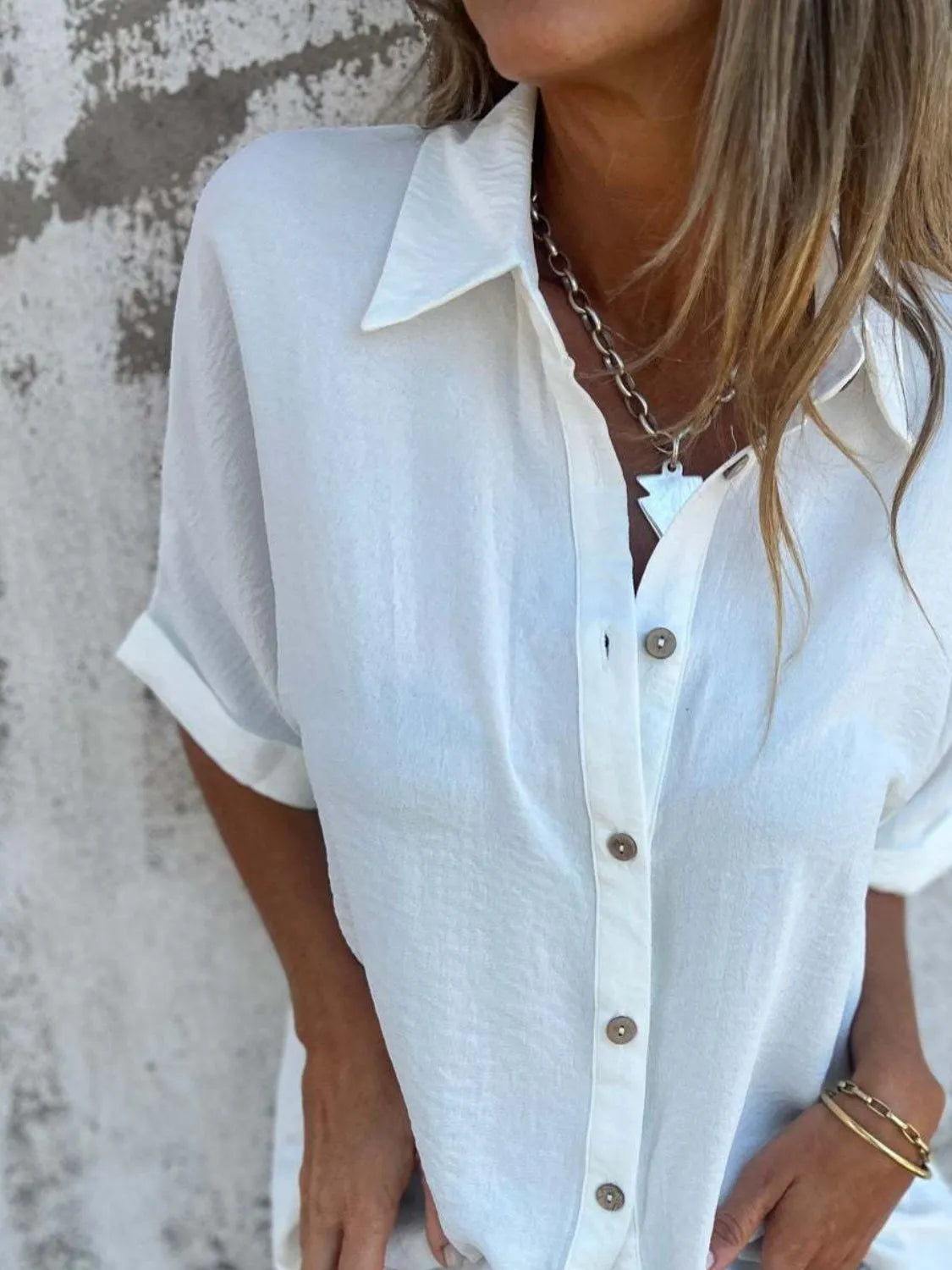 Shirt Buttoned Collared Boho Versatile Casual Trendy Top