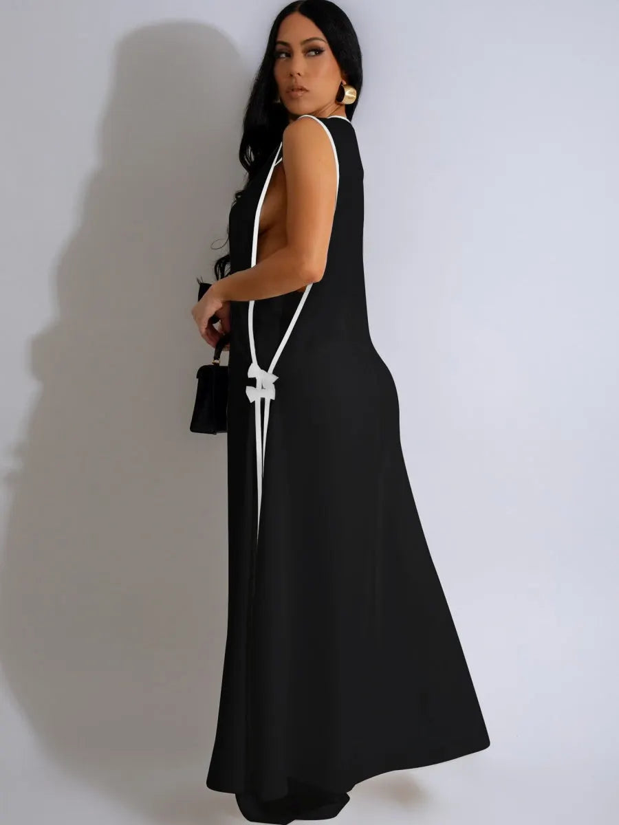 Sleeveless Butterfly Festival Long Vest Dress Wide-leg Pants Set 2-piece Sets