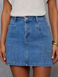 Washed Stretch Denim Mini Skirt