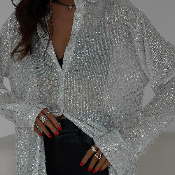 Transparent Party Blouse with Sequins for Women
