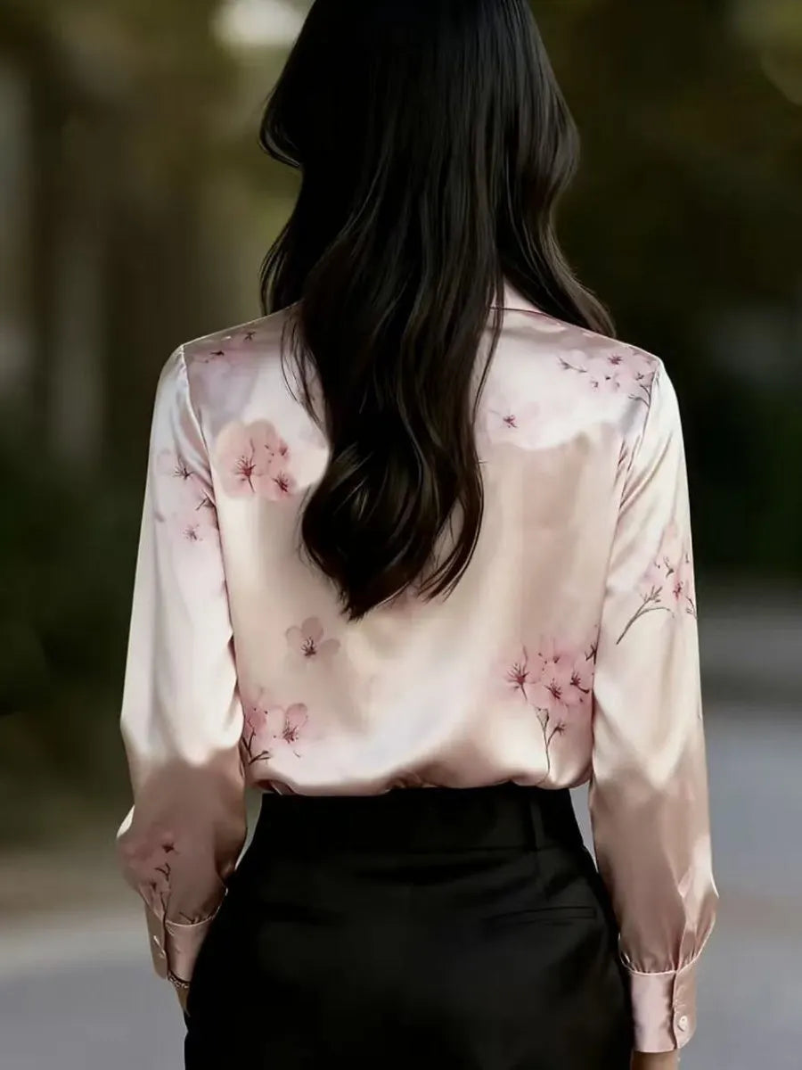 Printed Single-breasted Slim-fit Satin Casual Shirts