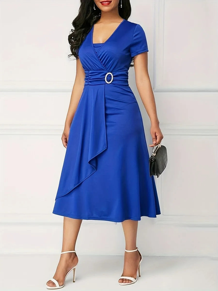 Grace Asymmetrical Knitting Large Skirt V-neck Midi Dresses