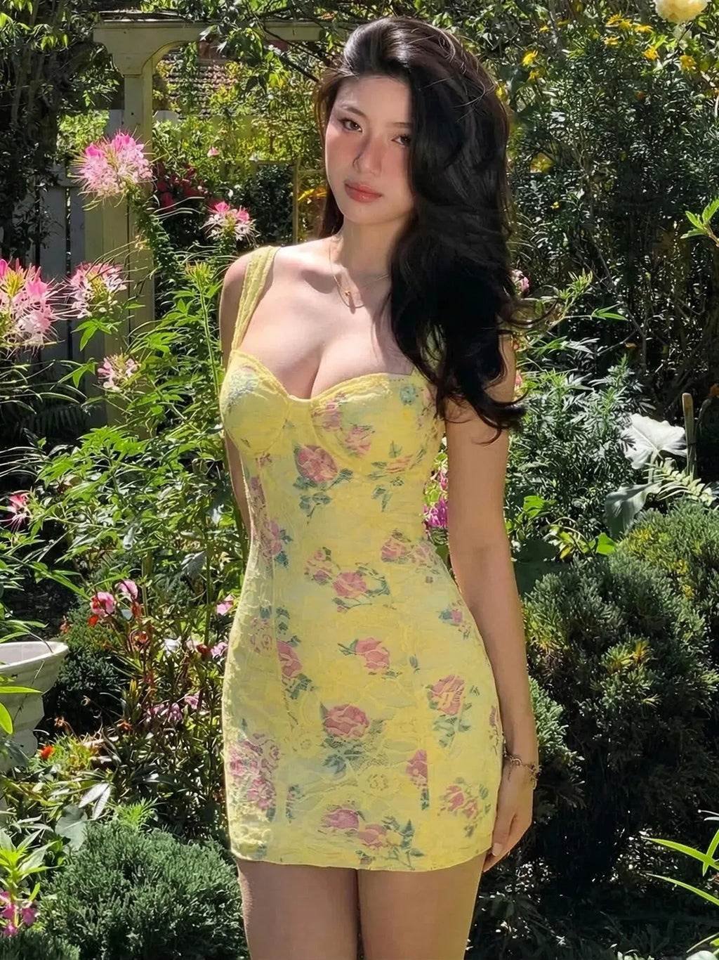 Floral Lace Spliced Mini Dress