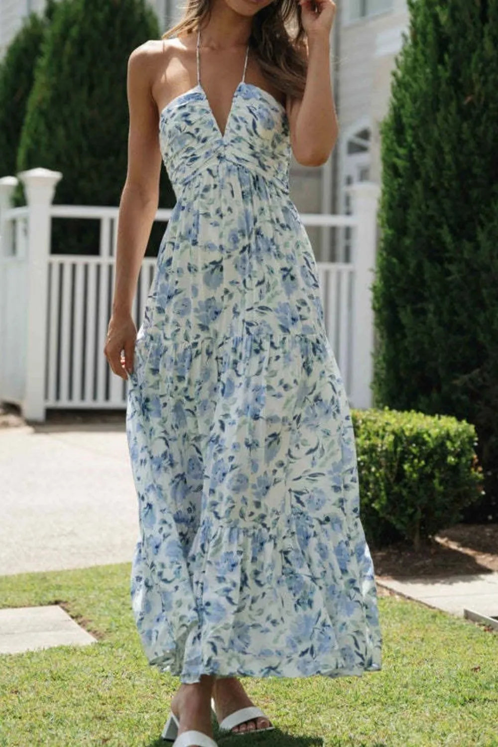 Maxi Dress Floral Halter Neck Sleeveless Resort Summer Boho