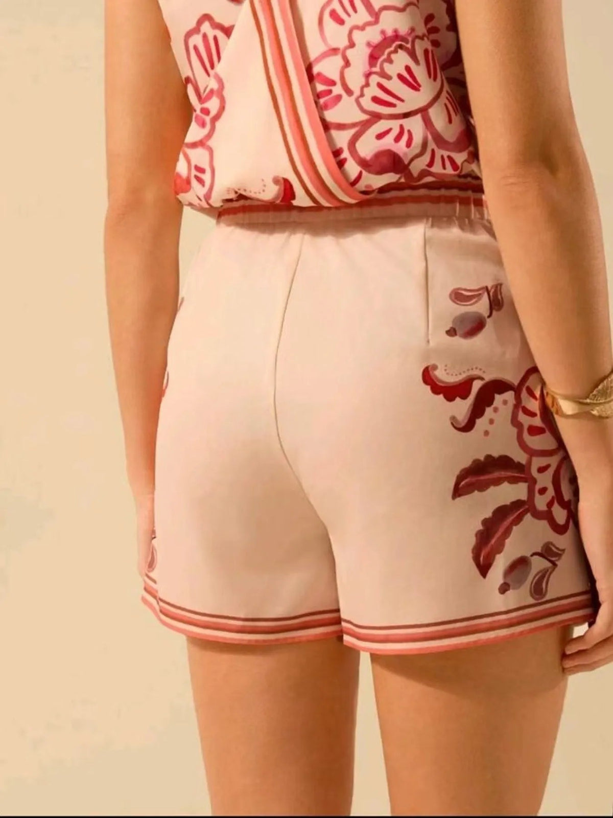 Two-Piece Outfit Printed Surplice Neck Top & Casual Skort