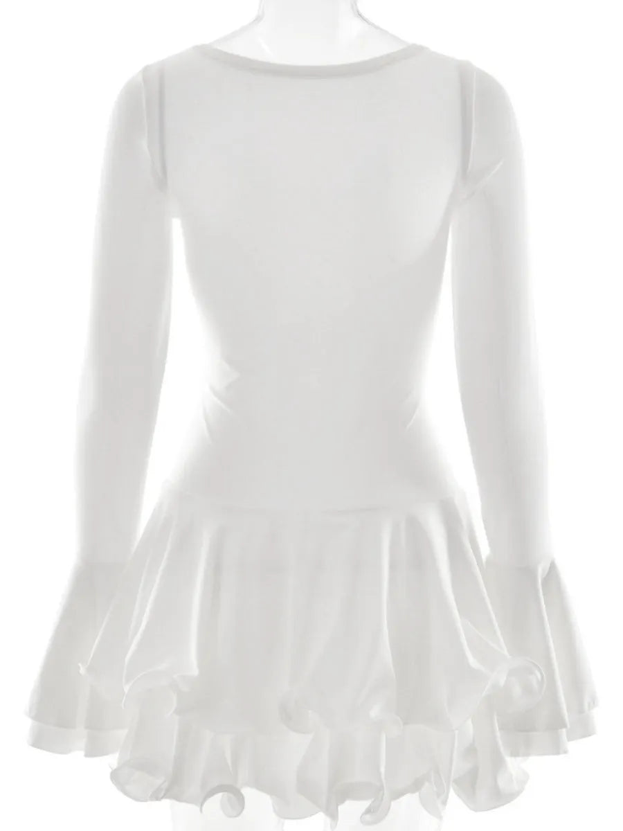 V-neck Long Sleeve Ruffle Mini&Short Dresses